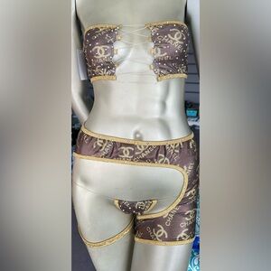 Rave Wear/ Dancewear 3pc set Bandeau/ Stirrup Clear Side Thong